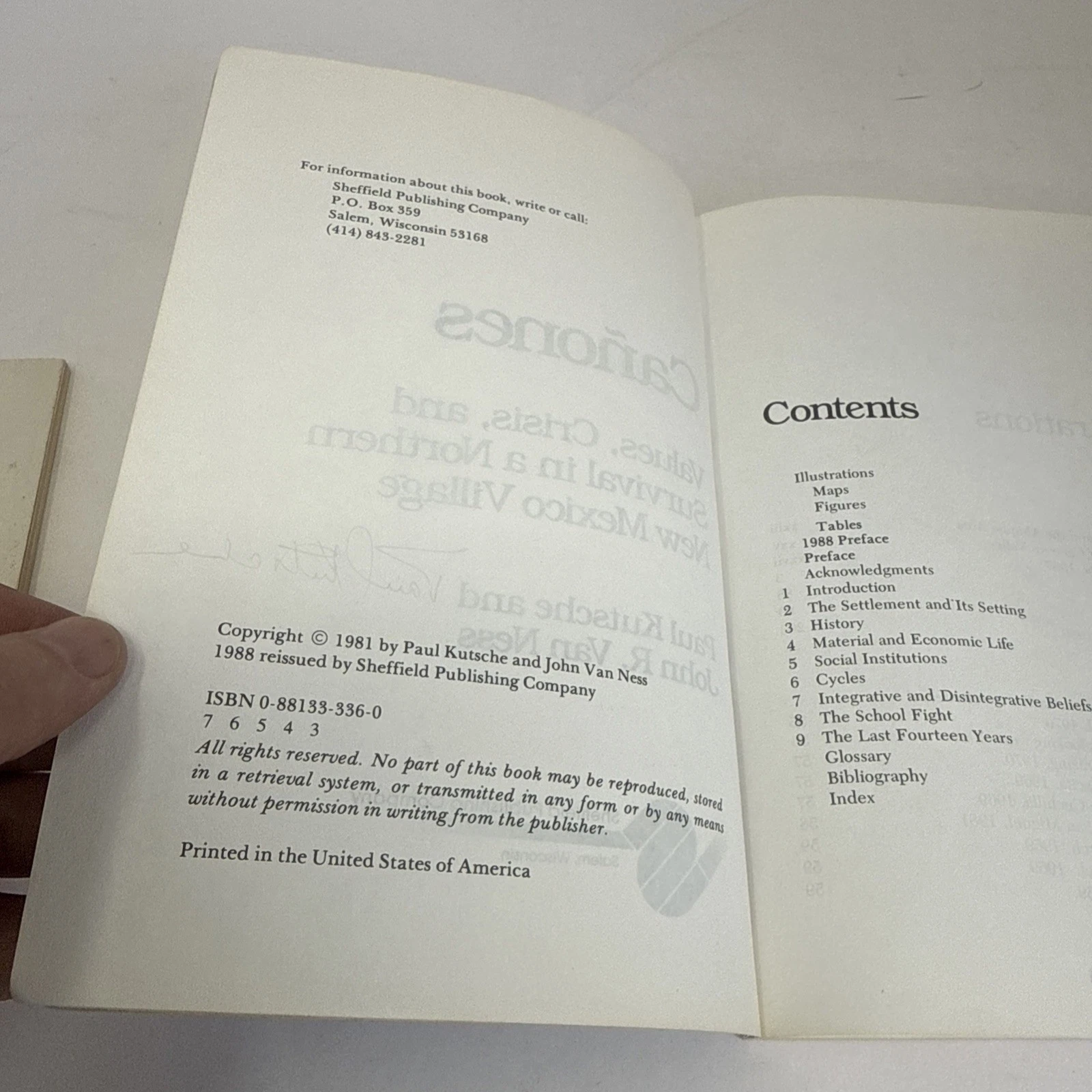 The copyright page of the 1988 Sheffield Publishing reissue, showing the original 1981 copyright held by Paul Kutsche and John R. Van Ness, the 1988 Sheffield Publishing reissue notice, the ISBN 0-88133-336-0, and Library of Congress Cataloging in Publication Data including the original LCCN from the 1981 UNM Press edition.