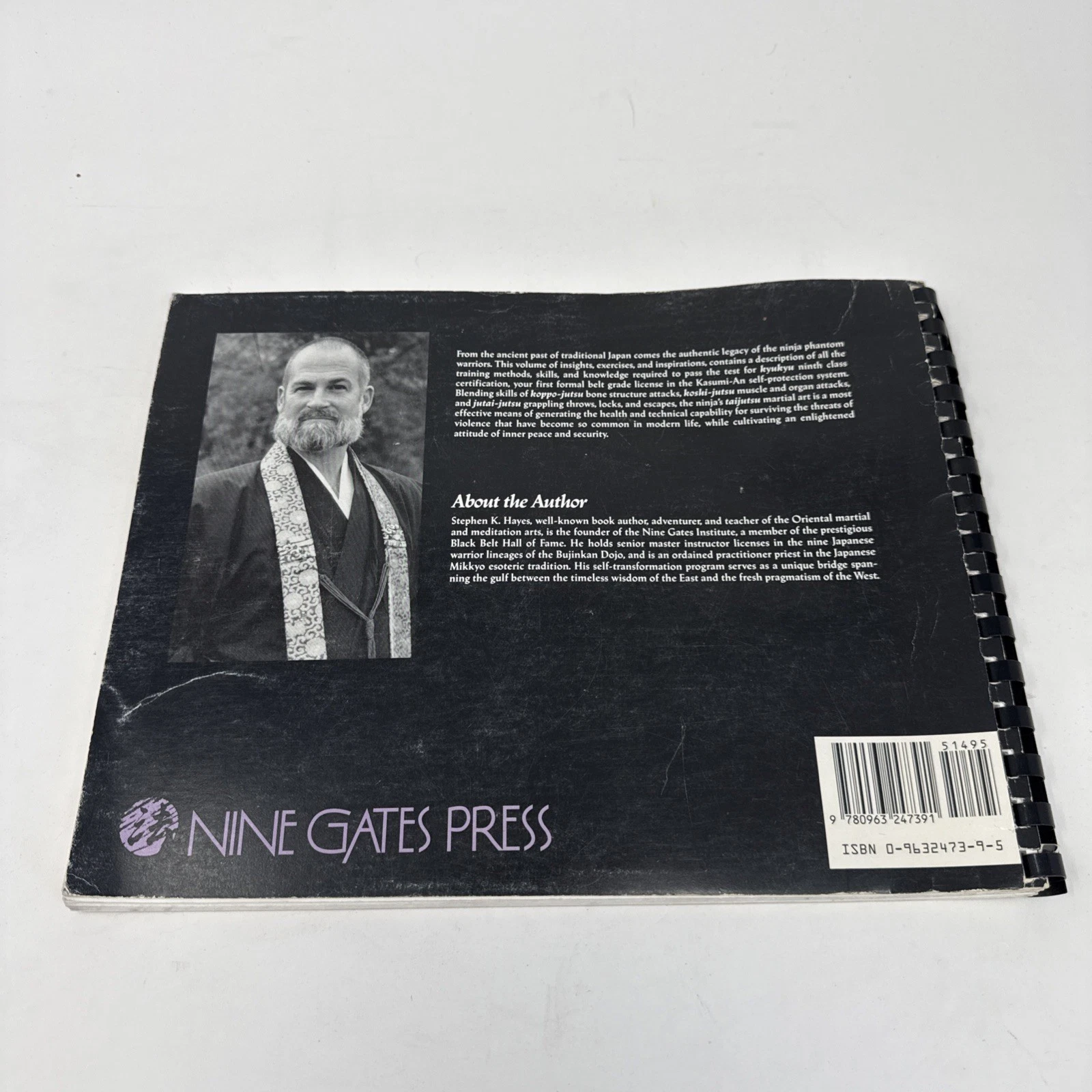 Back cover with author photo of Stephen K. Hayes and biographical text describing his Bujinkan and Mikkyo esoteric credentials