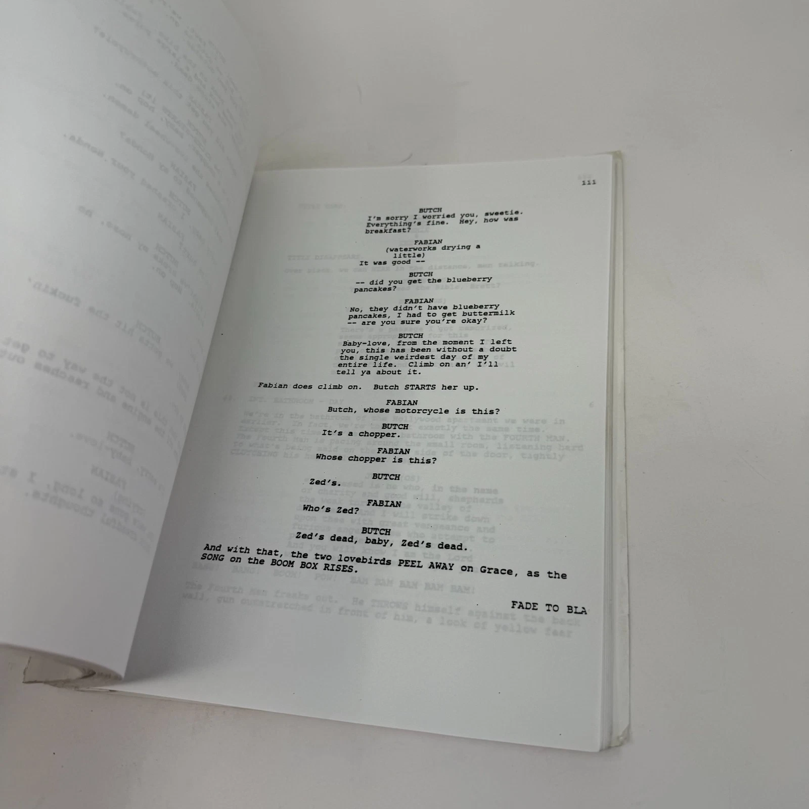 Interior page of the Pulp Fiction screenplay