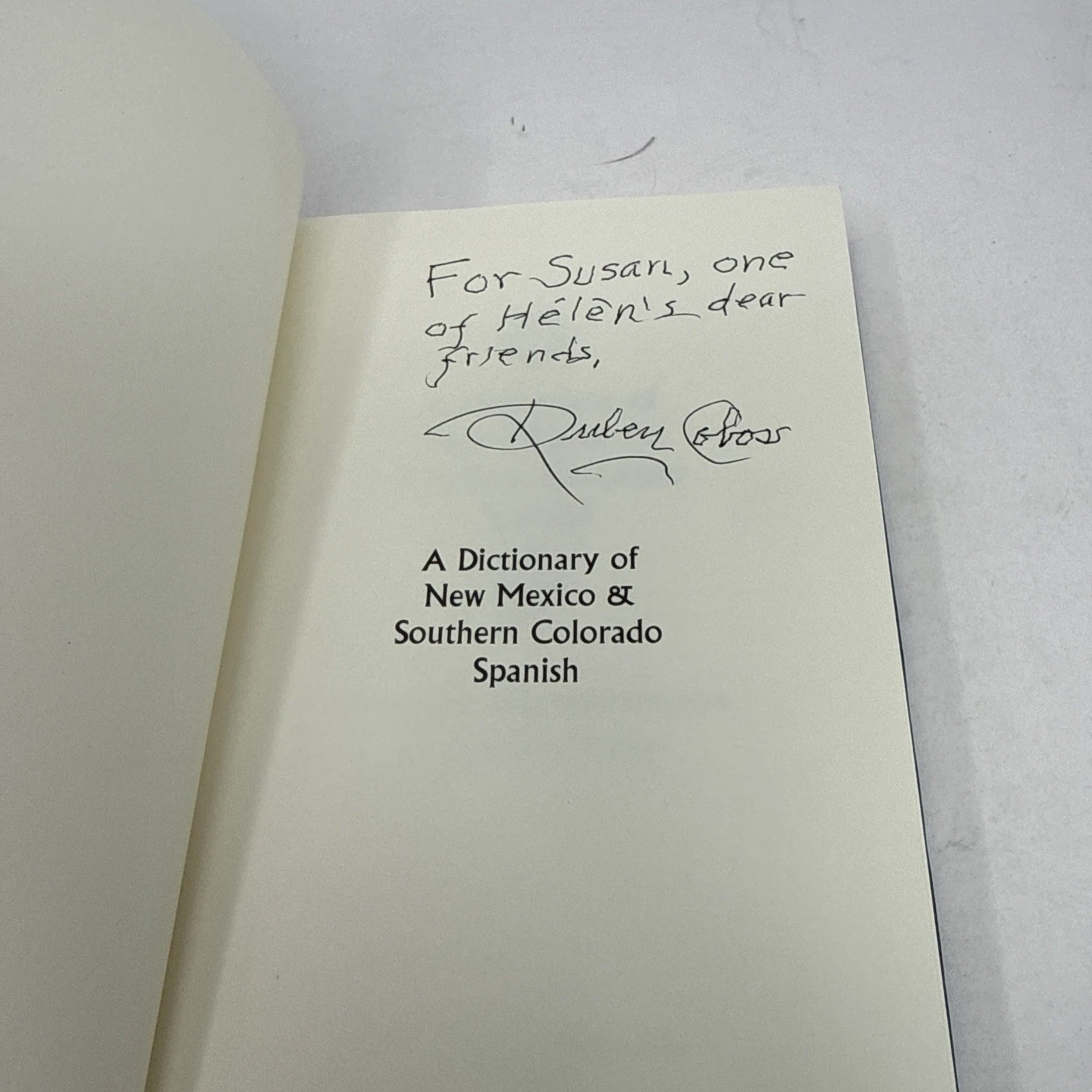 The signature page reading 'For Susan, one of Helen's dear friends' in cursive ink, signed Rubén Cobos