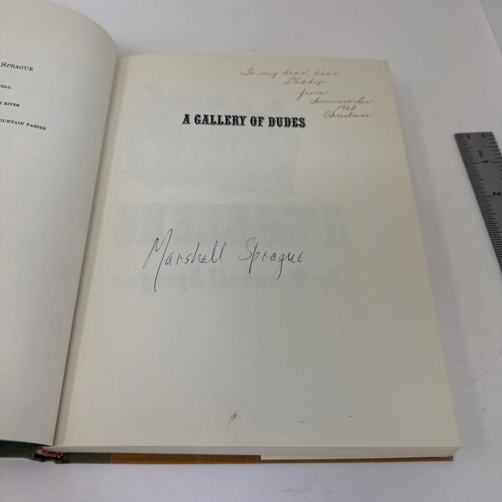 The half-title page with a pencil inscription 'To my dear, dear Daddy from Sammie Lee 1968 Christmas' and below it the signature Marshall Sprague in ink