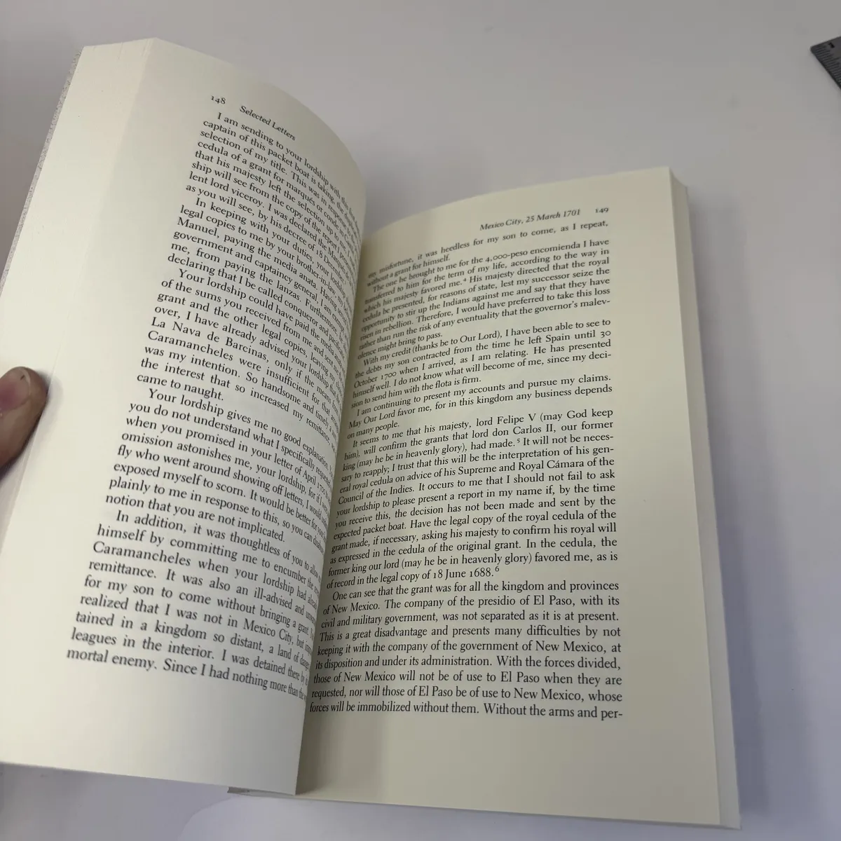 UNM Press 1989 first edition of Letters from the New World by Diego de Vargas, edited by Kessell, Hendricks, and Dodge, open to copyright page and contents