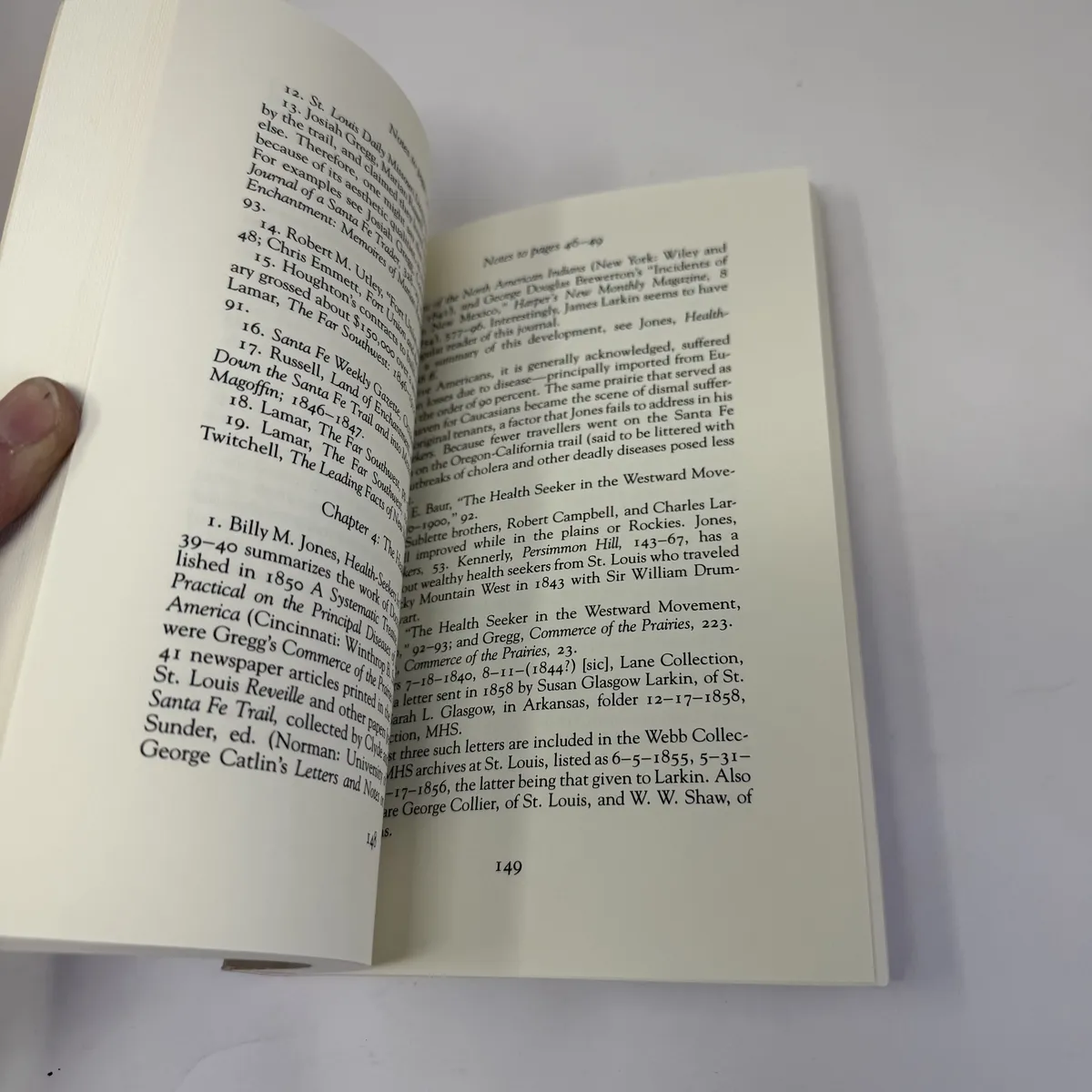 Bibliography pages from Reluctant Frontiersman with notes on Billy M. Jones Health-Seekers in the Westward Movement, George Catlin Letters, Gregg Commerce of the Prairies, Susan Glasgow Larkin letters held by the Webb collection at Missouri Historical Society