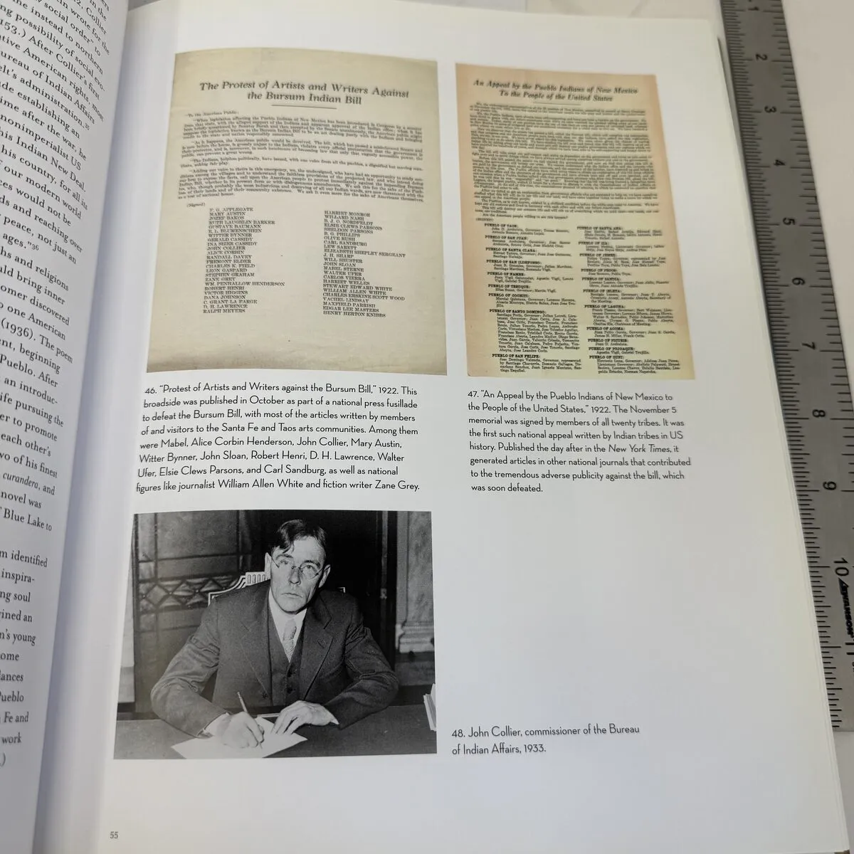 1922 Protest of Artists and Writers against the Bursum Bill broadside and Appeal by Pueblo Indians of New Mexico to the People of the United States, plus photograph of John Collier commissioner of Bureau of Indian Affairs 1933 — from Mabel Dodge Luhan and Company, photographed by Josh Eldred