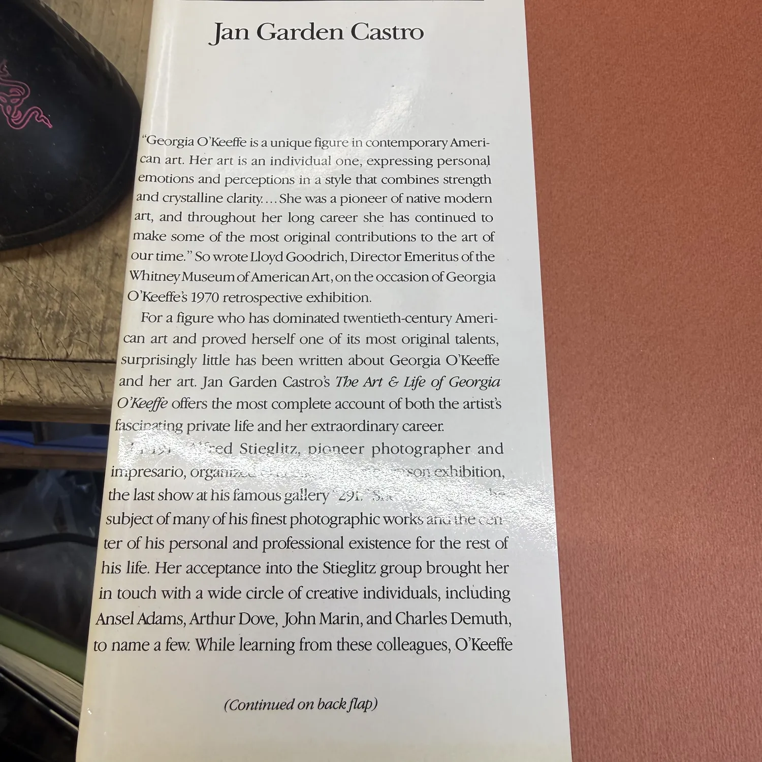 Rear dust jacket flap of The Art and Life of Georgia O'Keeffe with author biography for Jan Garden Castro, mentions Alfred Stieglitz, Ansel Adams, and the Stieglitz circle