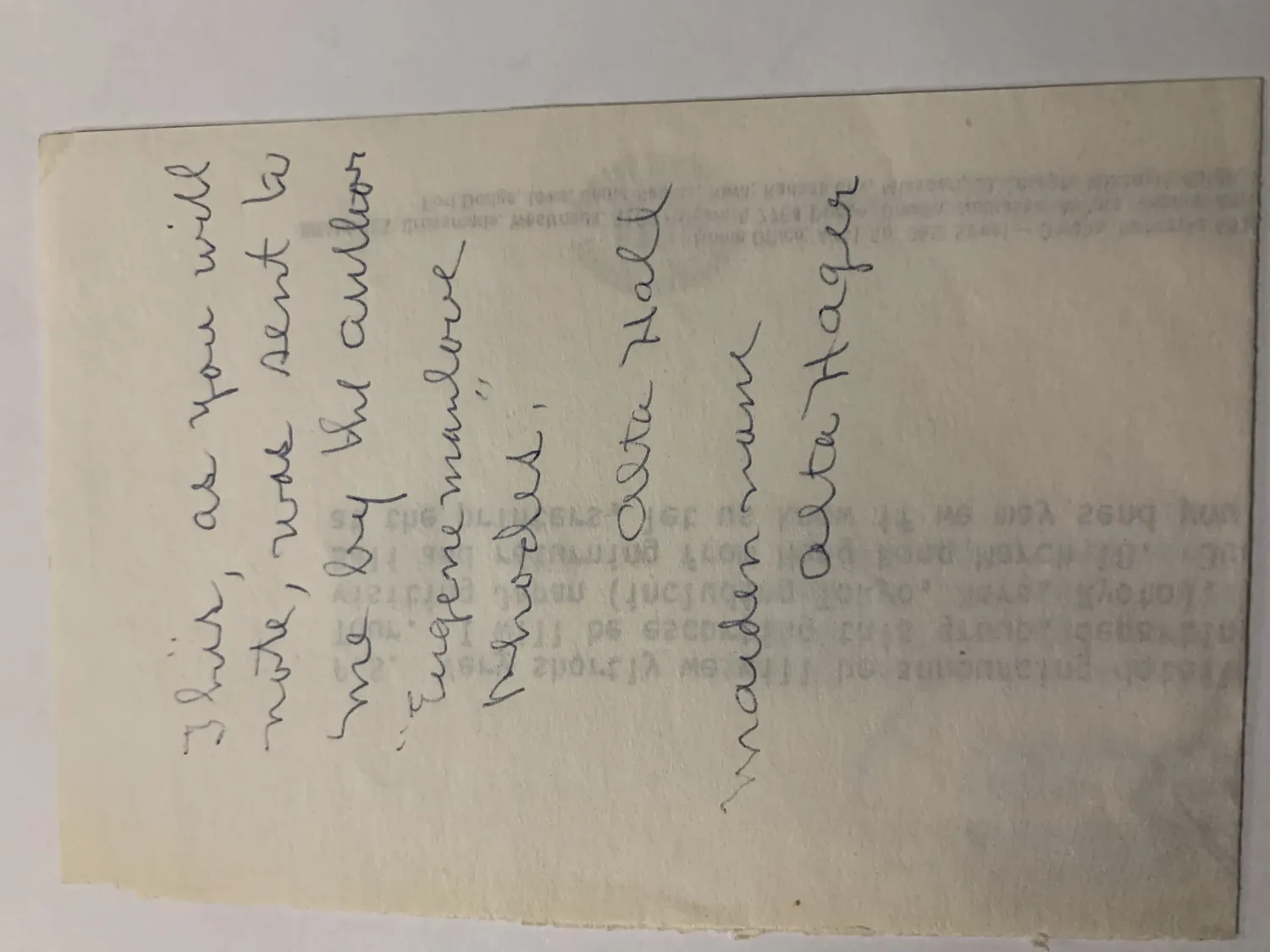 Handwritten provenance note from Alta Hager confirming that the first edition of Good Men and True by Eugene Manlove Rhodes was sent to her by the author, establishing the documented chain of ownership from the Rhodes family