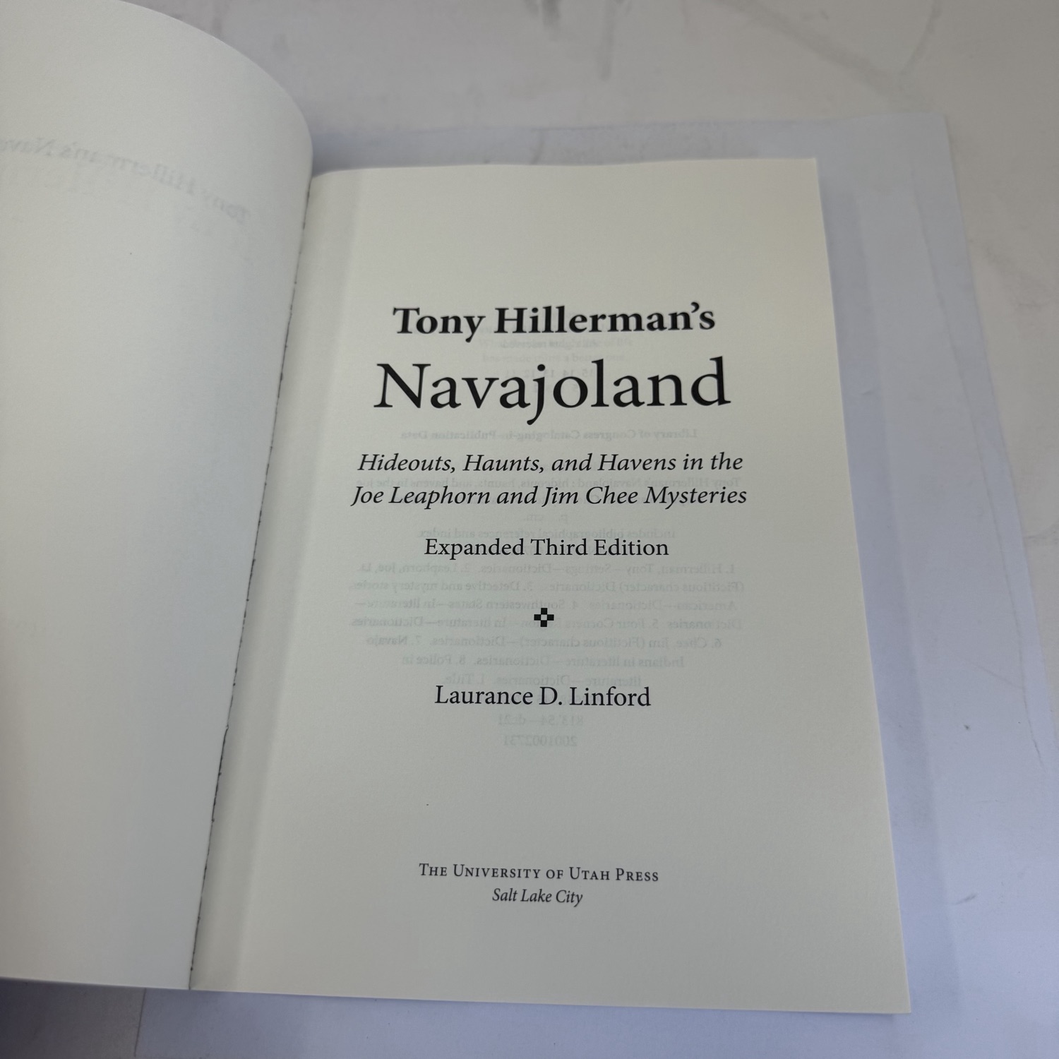Title page of Tony Hillerman's Navajoland by Laurance D. Linford — clean typography showing full title, author name, and University of Utah Press Salt Lake City publisher imprint