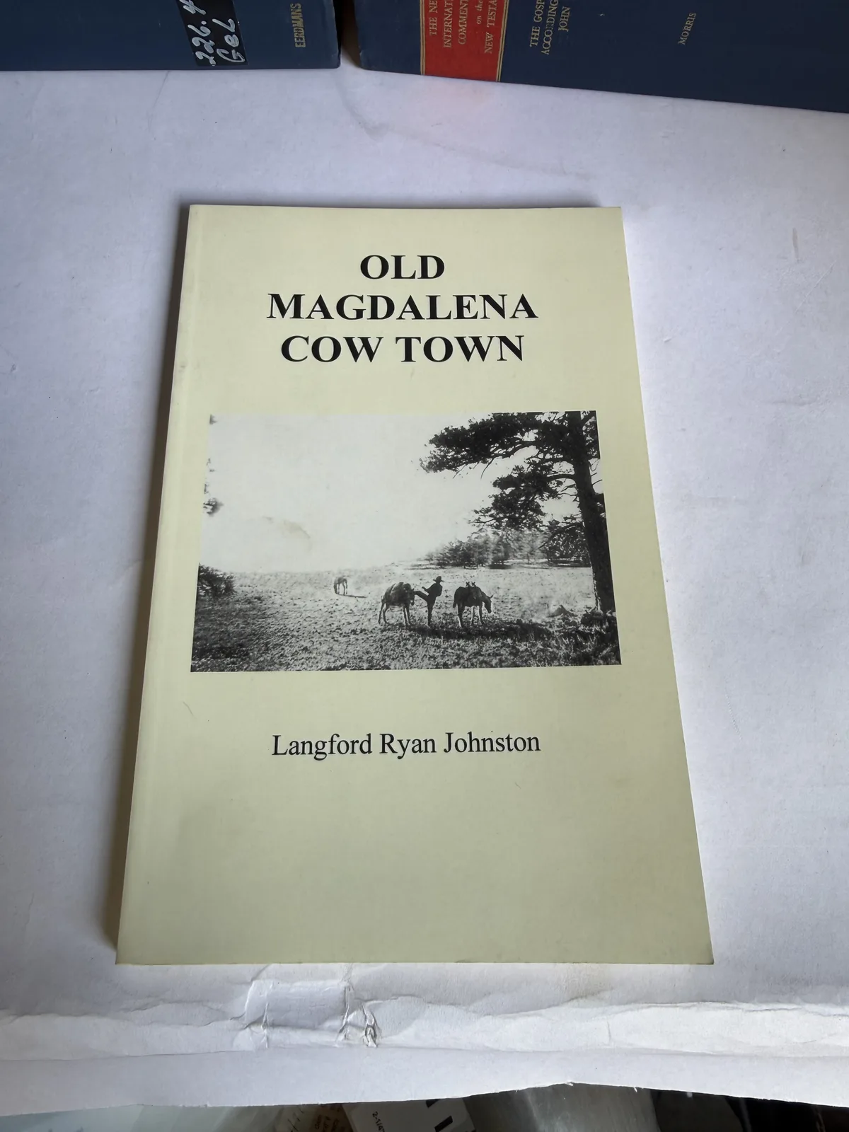 Cover of Old Magdalena Cow Town by Langford Ryan Johnston with a photograph of cattle on the plains outside Magdalena New Mexico, photographed at New Mexico Literacy Project
