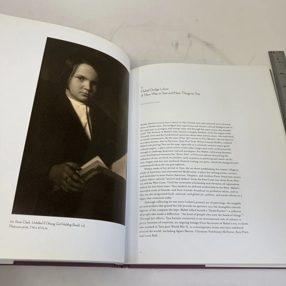 Rose Clark Untitled II Young Girl Holding Book platinum print, chapter 3 opening plate from Mabel Dodge Luhan and Company — MaLin Wilson-Powell essay A New Way to See and New Things to Say, photographed by Josh Eldred