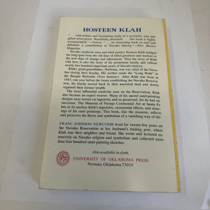 Hosteen Klah by Franc Johnson Newcomb — back cover