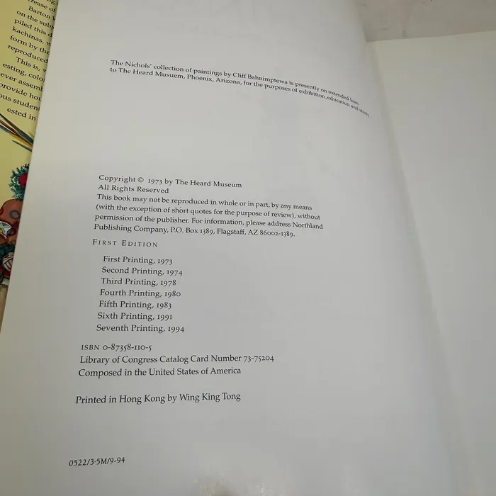 Kachinas by Barton Wright; paintings by Cliff Bahnimptewa — copyright page