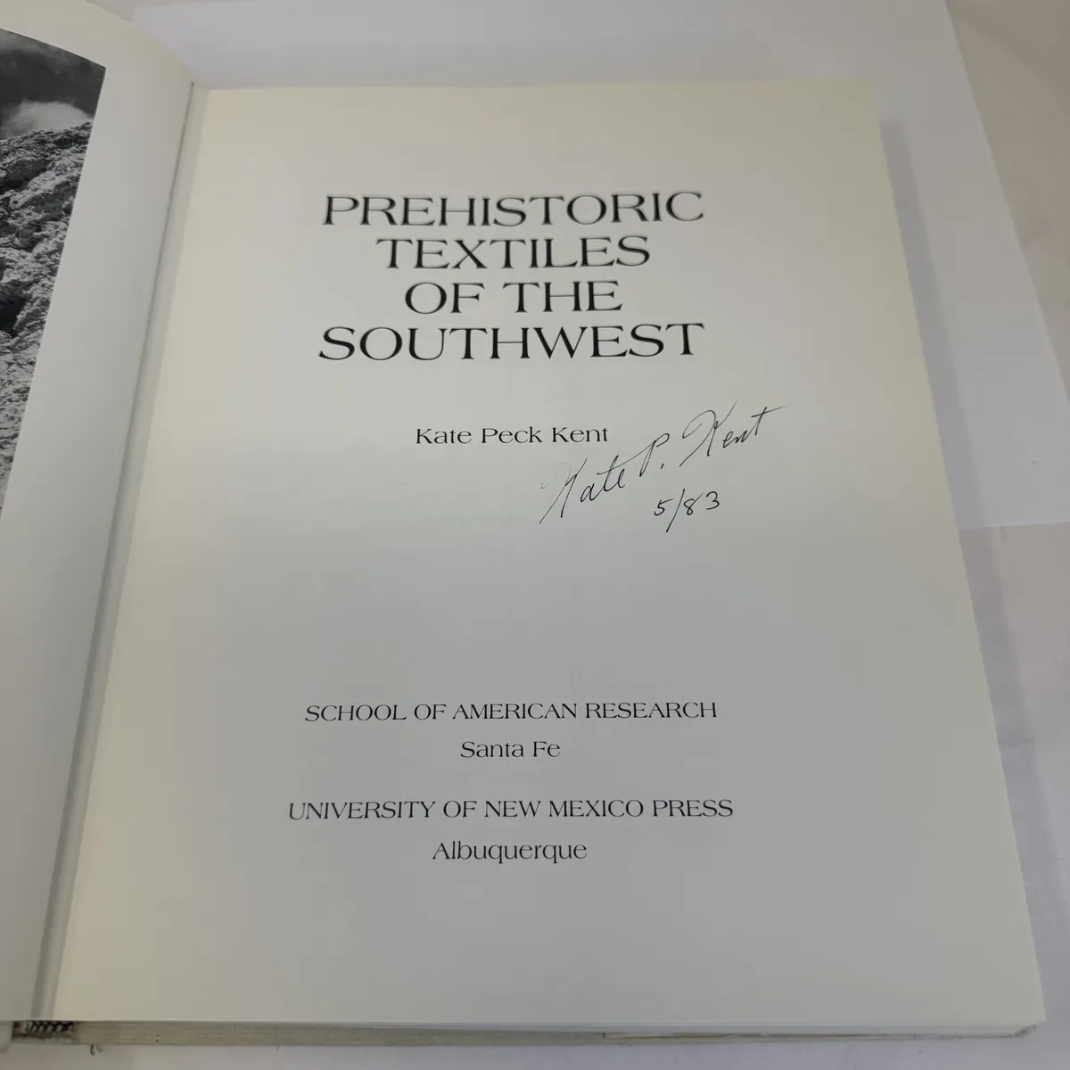 Prehistoric Textiles of the Southwest by Kate Peck Kent — title page