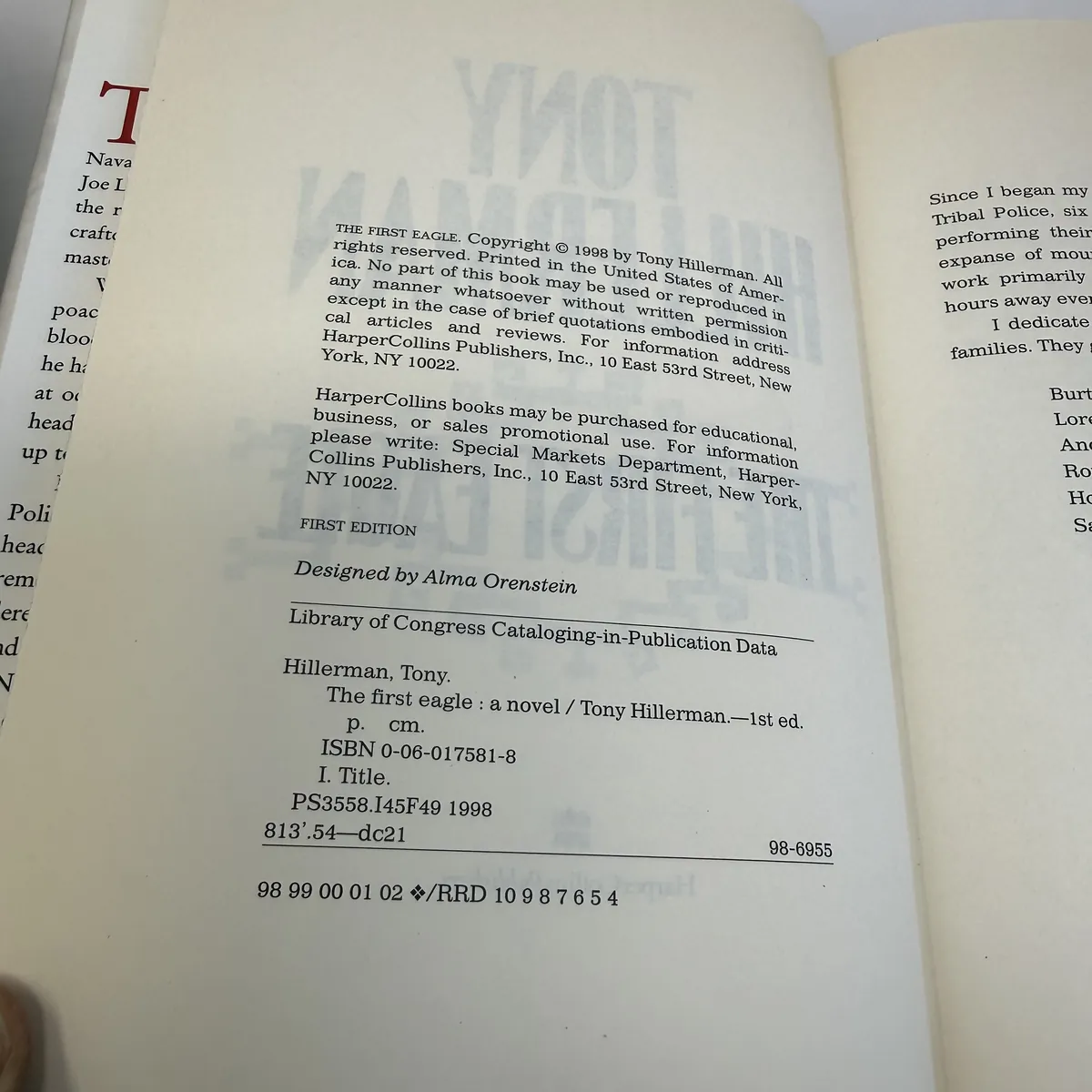 The First Eagle by Tony Hillerman — copyright page