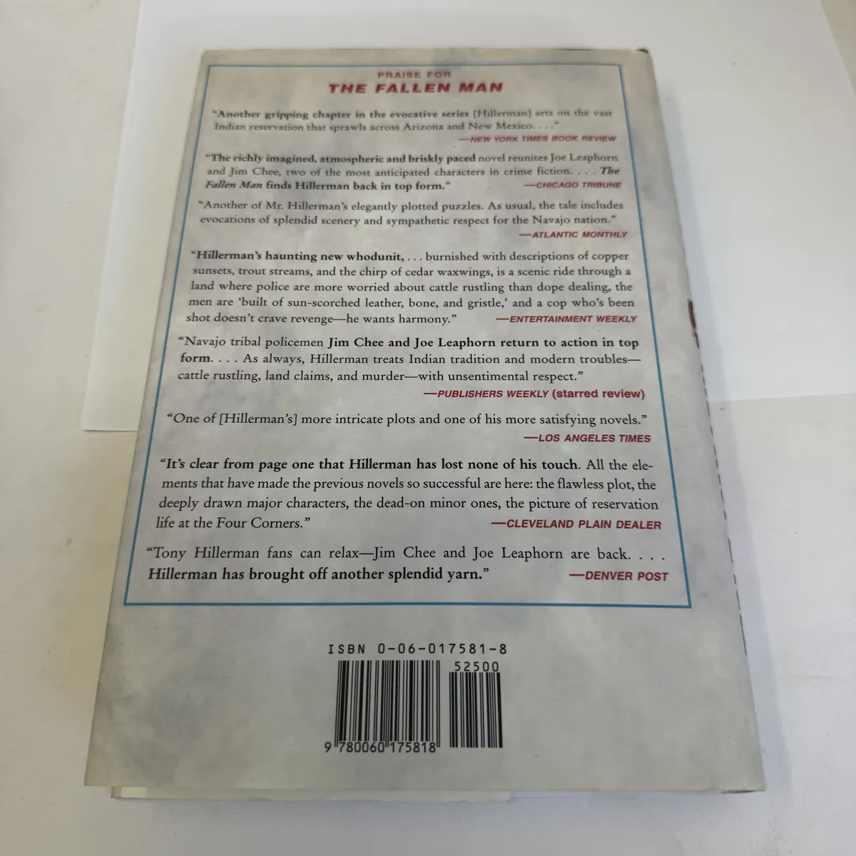 The First Eagle by Tony Hillerman — back cover