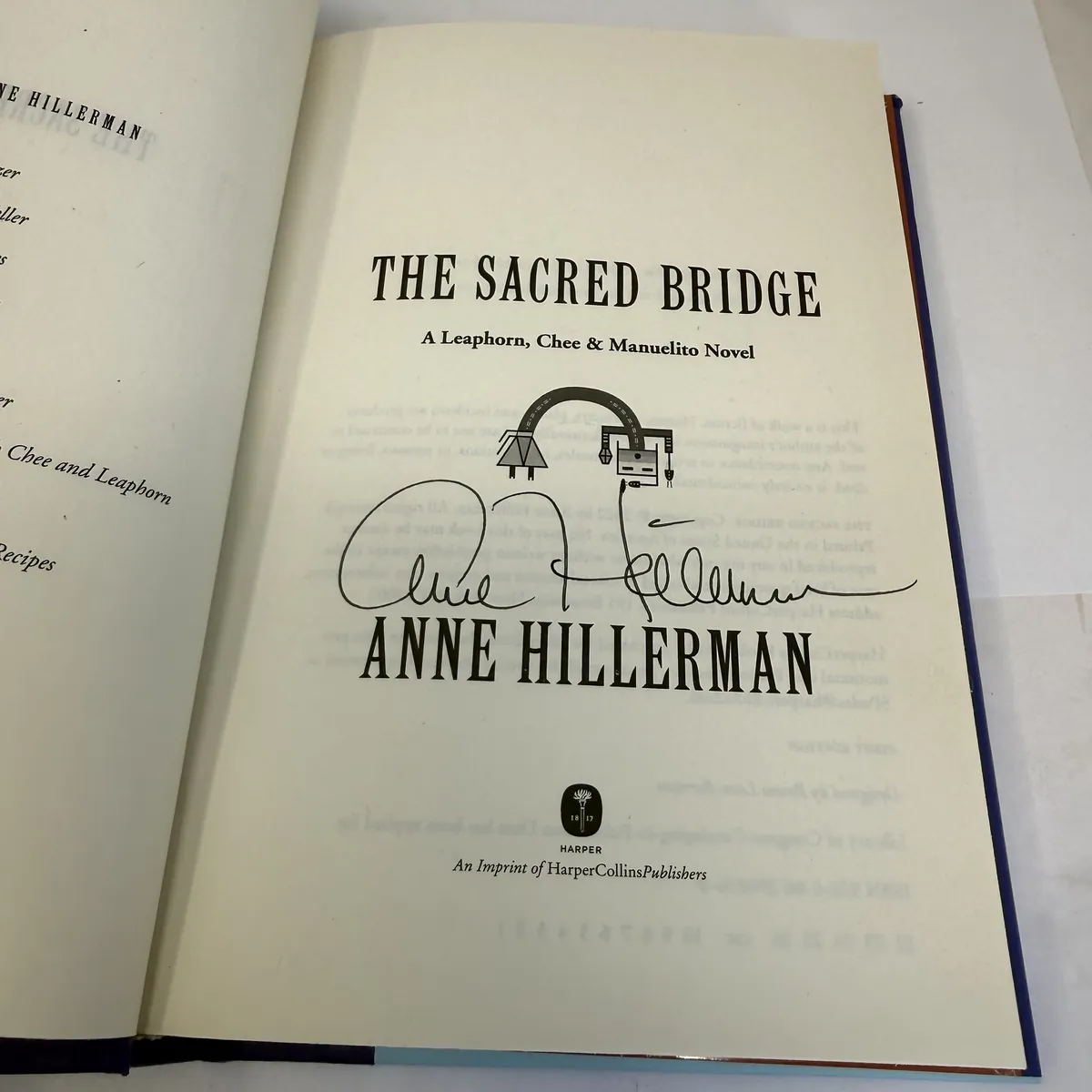 The Sacred Bridge by Anne Hillerman — signed title page