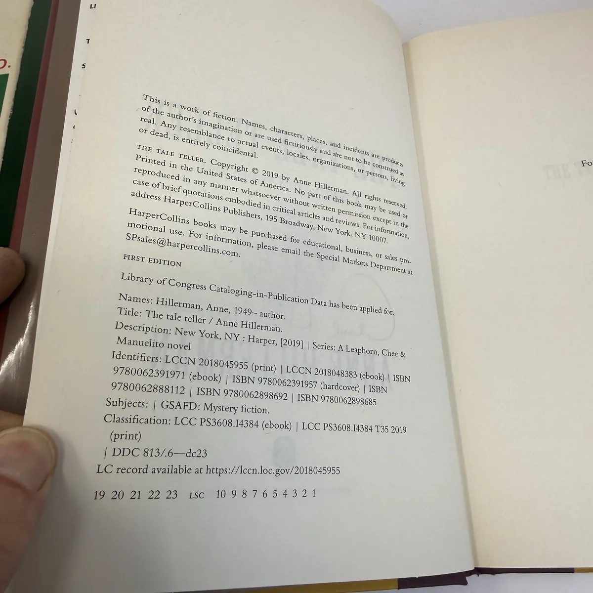 The Tale Teller by Anne Hillerman — copyright page