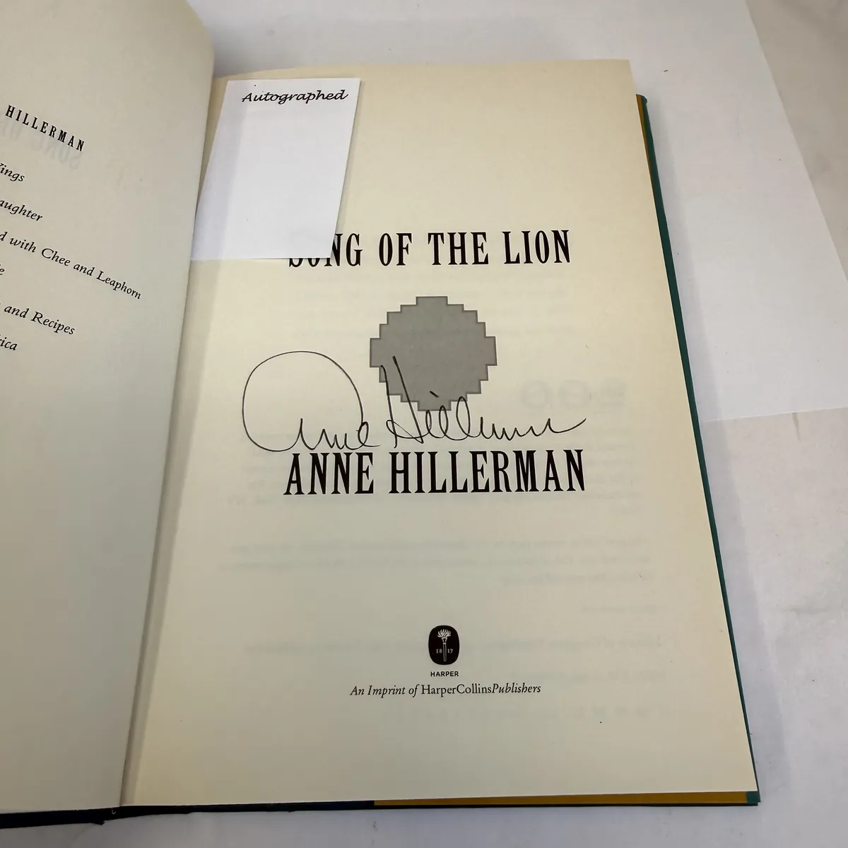 Song of the Lion by Anne Hillerman — signed title page