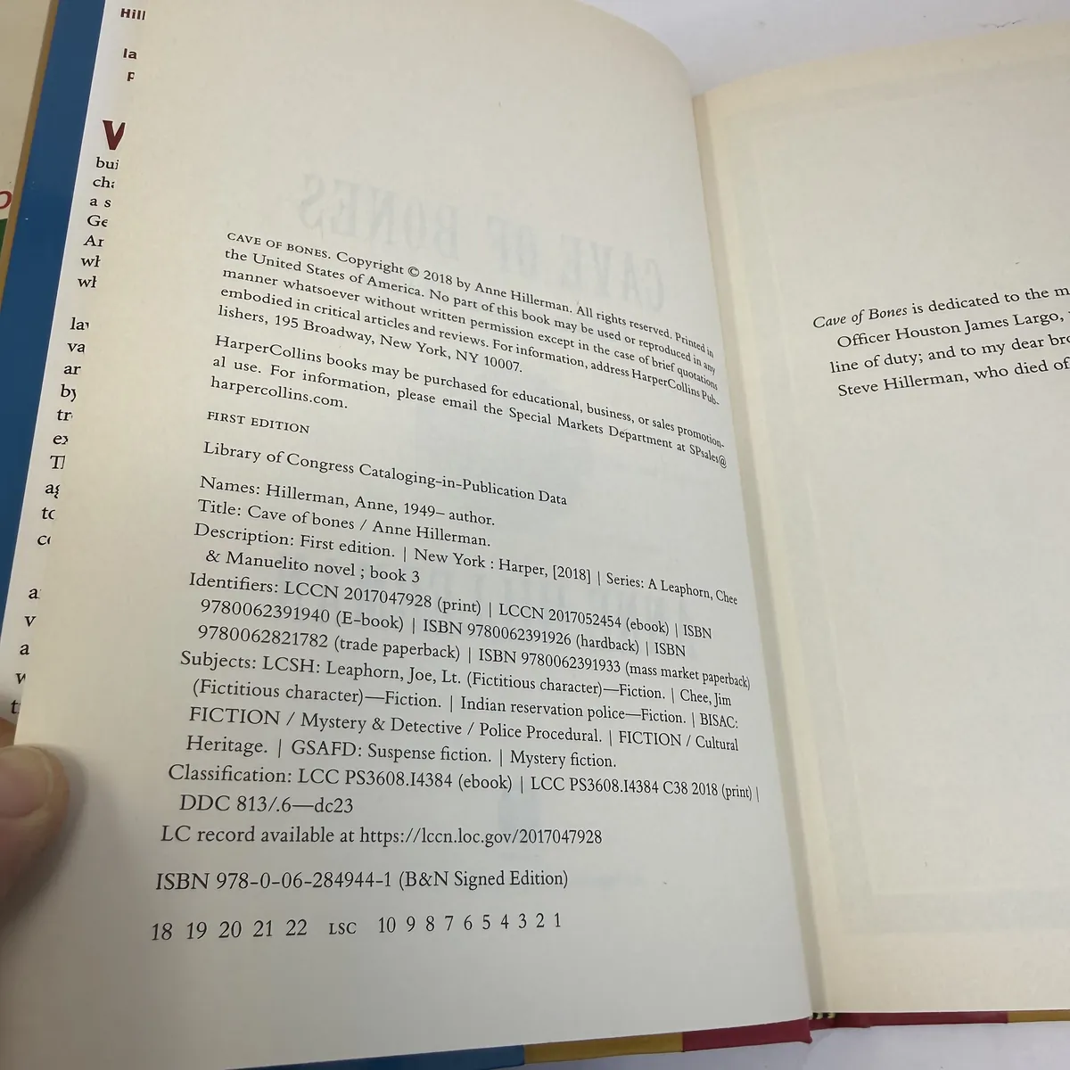 Cave of Bones by Anne Hillerman — copyright page