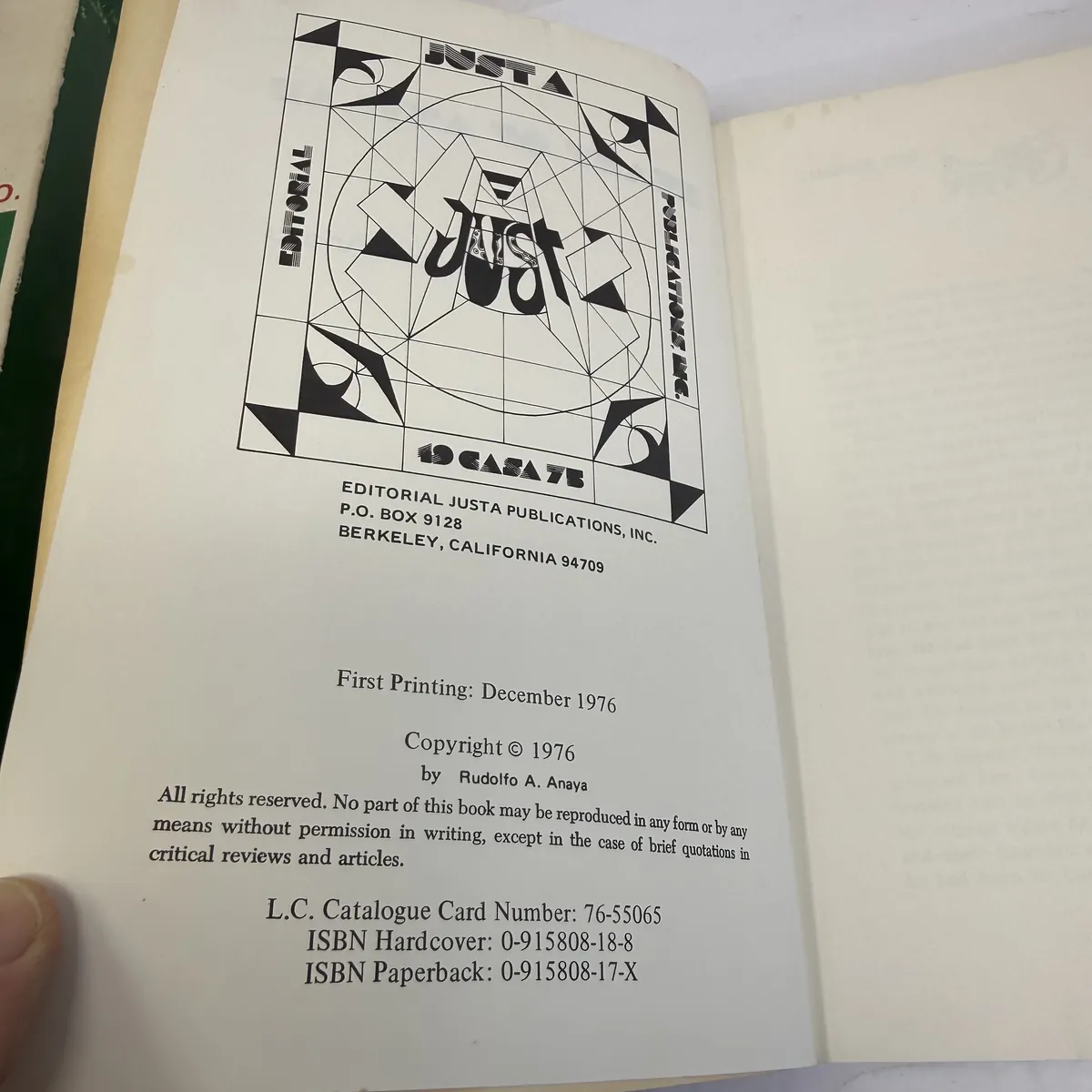 Heart of Aztlan by Rudolfo A. Anaya — copyright page