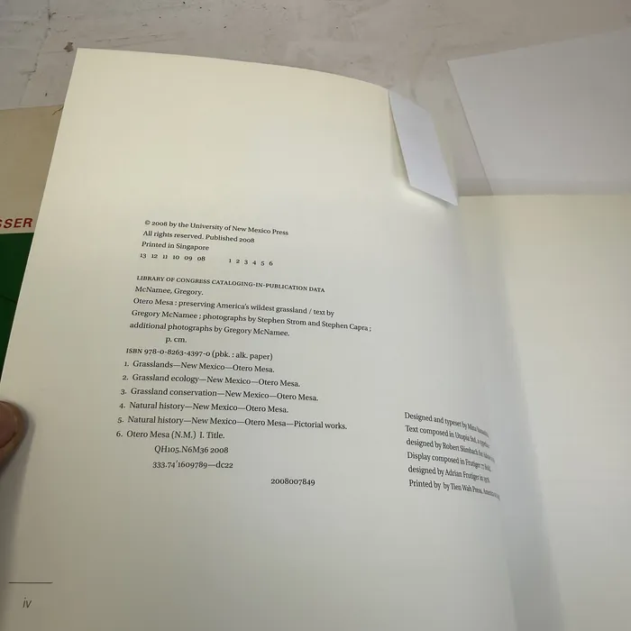 Otero Mesa by Gregory McNamee; photographs by Stephen Strom — copyright page