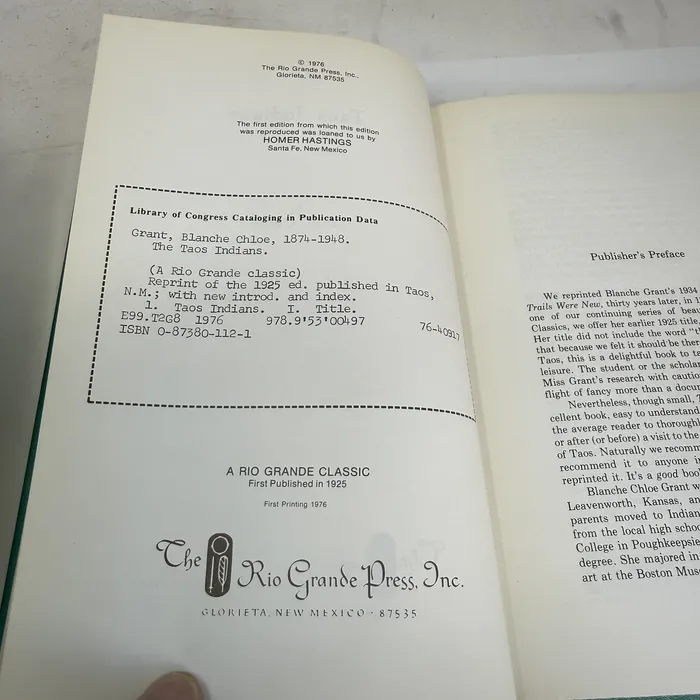The Taos Indians by Blanche C. Grant — copyright page