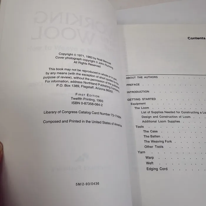 Working with the Wool by Noël Bennett and Tiana Bighorse — copyright page
